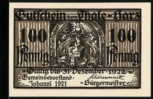 Notgeld Thale-Harz 1921, 100 Pfennig, Eisenhüttenwerk