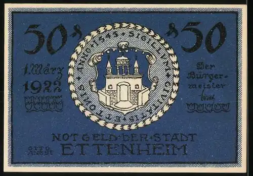Notgeld Ettenheim 1922, Silhouette des Herzogs von Enghien, Wappen, der Tod