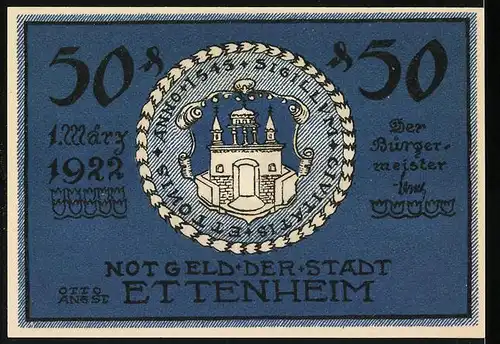 Notgeld Ettenheim 1922, 50 Pfennig, Partie am Springbrunnen