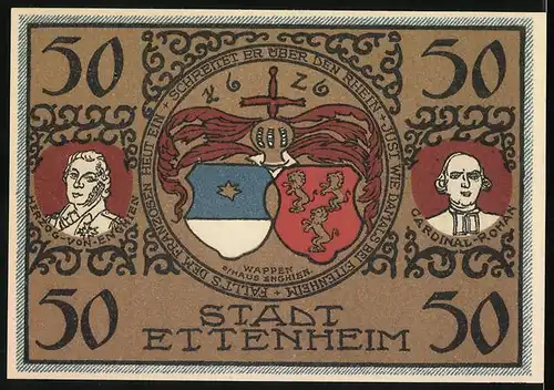 Notgeld Ettenheim 1922, 50 Pfennig, Wappen des Ortes, Wappen derer von Enghien