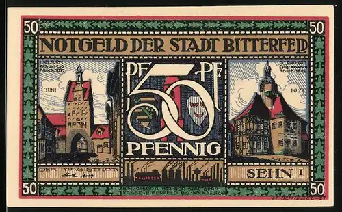 Notgeld Bitterfeld 1921, 50 Pfennig, Kutschen am Gasthaus Preussische Krone