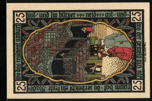 Notgeld Pössneck, 25 Pfennig, Gutebürgerliche vor grossem Haus