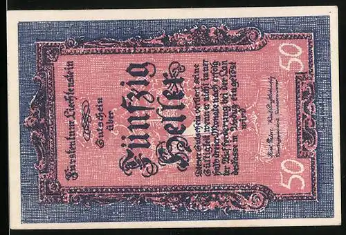 Notgeld Liechtenstein, 50 Heller, Ortsansicht von Vaduz