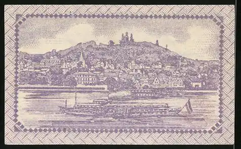 Notgeld Linz a. Rh. 1920, 25 Pfennig, Ortsansicht mit einem Dampfer auf dem Rhein