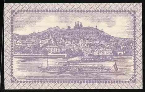 Notgeld Linz a. Rh. 1920, 25 Pfennig, Ortsansicht mit einem Dampfer