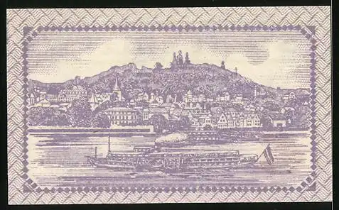 Notgeld Linz a. Rh. 1920, 25 Pfennig, Ortsansicht mit einem Dampfer auf dem Fluss