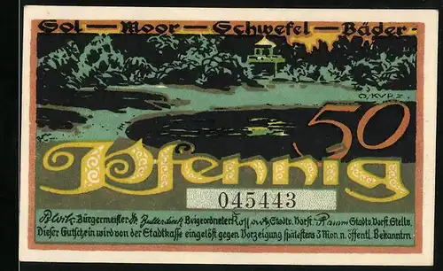 Notgeld Bad Oldesloe, 50 Pfennig, Bäcker am Werkeln, Gol-Moor Schwefel-Bäder