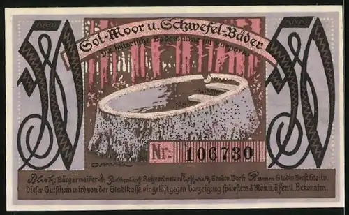 Notgeld Bad Oldesloe, 50 Pfennig, der alte Justizrat, Gol-Moor und Schwefelbäder