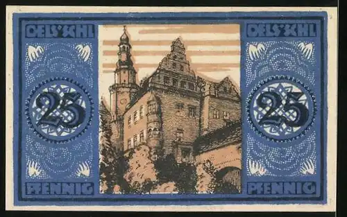 Notgeld Oels i. Schl. 1921, 25 Pfennig, Ansicht des Schlosses