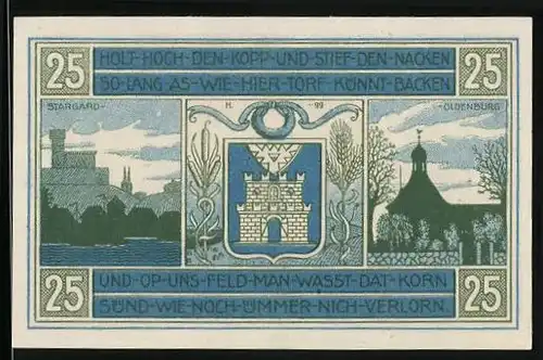 Notgeld Oldenburg i. Holst., 25 Pfennig, Stadtwappen, Ortsansicht