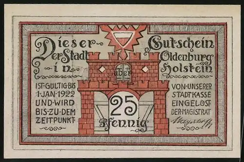 Notgeld Oldenburg i. H., 25 Pfennig, Hafenpartie, Ritter, Seemann