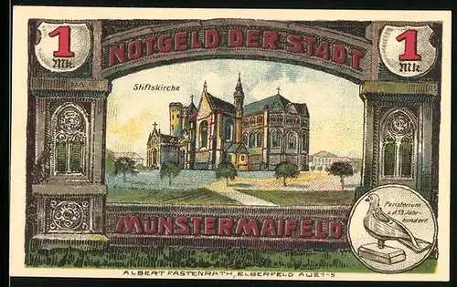 Notgeld Münstermaifeld 1921, 1 Mark, Stiftskirche, Stadtwappen