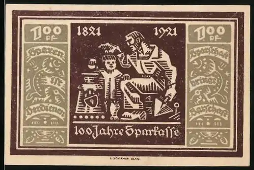 Notgeld Glatz 1921, 100 Pfennig, 100 Jahre Sparkasse