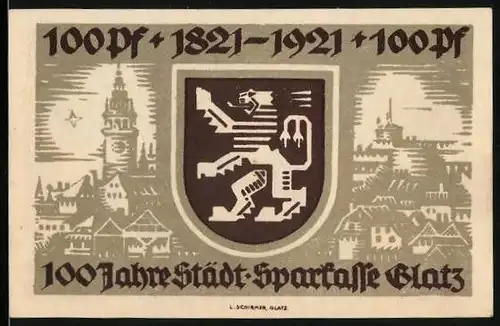 Notgeld Glatz 1921, 100 Pfennig, Wappen mit Löwe