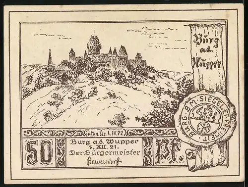 Notgeld Burg a. d. Wuppe 1921, 50 Pfennig, Die Märchenerzählerin