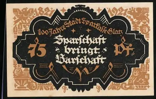 Notgeld Glatz 1921, 75 Pfennig, Spinnerin und Bauer