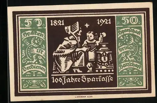 Notgeld Glatz 1921, 50 Pfennig, Frau mit Tochter