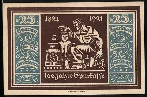 Notgeld Glatz 1921, 25 Pfennig, Arbeiter mit Sohn