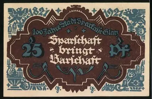 Notgeld Glatz 1921, 25 Pfennig, Bauer und Spinnerin