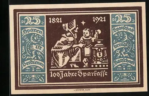 Notgeld Glatz 1921, 25 Pfennig, Frau mit Tochter