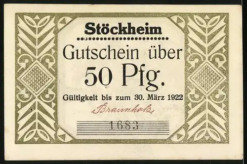 Notgeld Stöckheim, 50 Pfennig, Lanzenträger beschützen Pferdewagen