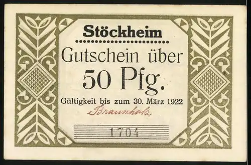 Notgeld Stöckheim, 50 Pfennig, Drei Ritter mit Musketen