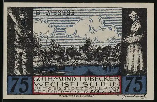 Notgeld Gothmund-Lübeck, 75 Pfennig, Gothmunder Fischertypen aus dem 18. Jhd.