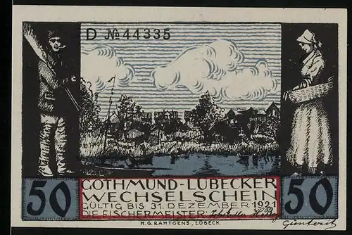 Notgeld Gothmund-Lübeck, 50 Pfennig, Fischer, Netze einziehend