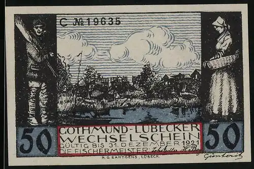 Notgeld Gothmund-Lübeck, 50 Pfennig, reetbedecktes Haus in Gothmund