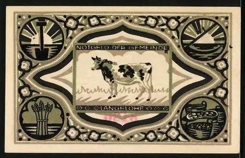 Notgeld Langelohe, 75 Pfennig, Kuh auf der Weide