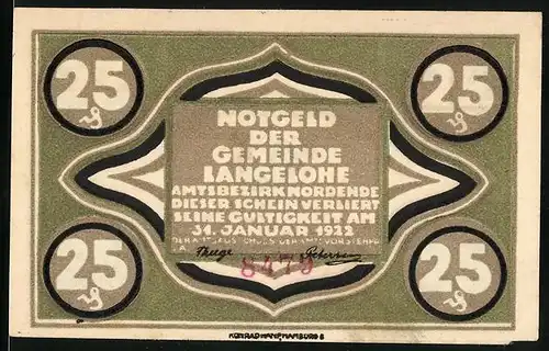 Notgeld Langelohe, 25 Pfennig, Ein stolzer Hahn