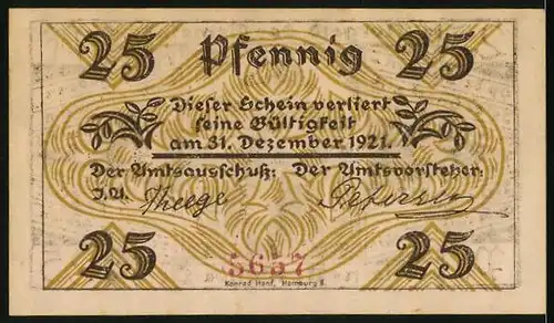 Notgeld Klein-Nordende-Lieth, 25 Pfennig, Blick in die Fleischerei