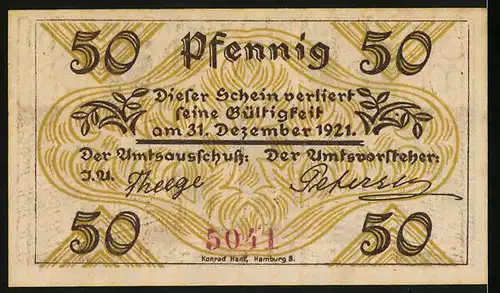 Notgeld Klein-Nordende-Lieth, 50 Pfennig, Bauer mit Riesenspargel
