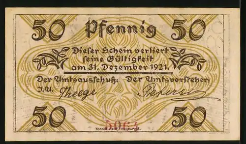 Notgeld Klein-Nordende-Lieth, 50 Pfennig, Blick auf die Industrie