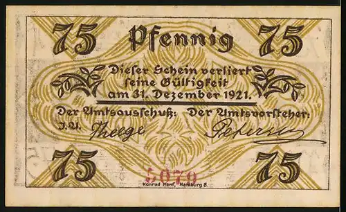 Notgeld Klein-Nordende-Lieth, 75 Pfennig, Blick auf den Schlachthof