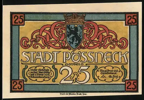 Notgeld Pössneck, 25 Pfennig, Kurrende und kleines Mädchen