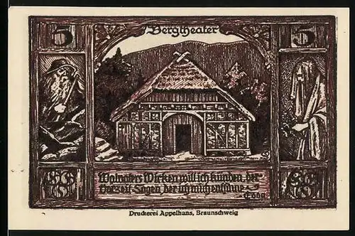 Notgeld Thale-Harz 1921, 5 Pfennig, Heidnisches Bergtheater