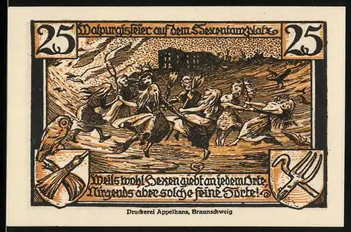 Notgeld Thale-Harz 1921, 25 Pfennig, Walpurgisfeier auf dem Hexenplatz