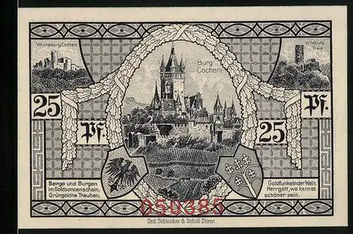 Notgeld Cochem 1921, 25 Pfennig, Altes Rathhaus, Burgen