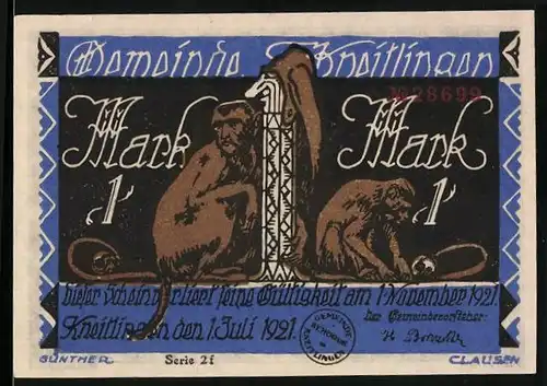 Notgeld Kneitlingen 1921, 1 Mark, Eulenspiegel im Grabe
