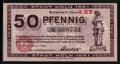 Notgeld Köln 1921, 50 Pfennig, Jan und Griet, Abschied