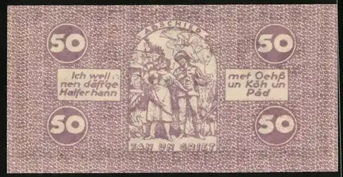 Notgeld Köln 1921, 50 Pfennig, Jan und Griet, Abschied