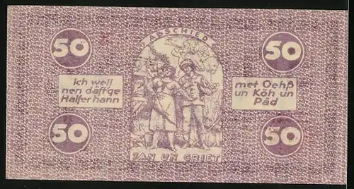 Notgeld Köln 1921, 50 Pfennig, J. v. Werth, Jan und Griet