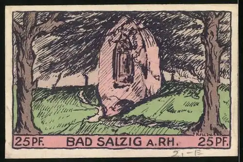 Notgeld Bad Salzig a. Rh. 1921, 25 Pfennig, Frau an einer sprudelnden Quelle, Wegstein