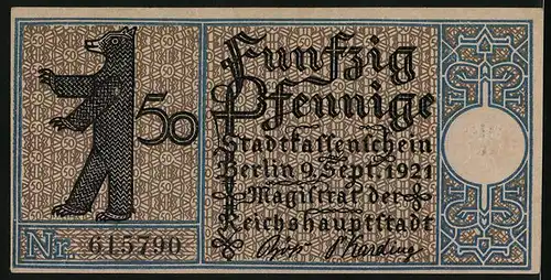Notgeld Berlin-Friedrichshain 1921, 50 Pfennig, Überfahrt zum Stralauer Filchzug um 1825