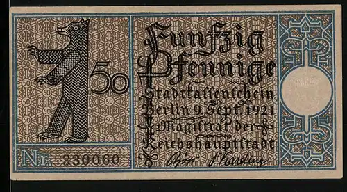 Notgeld Berlin-Steglitz 1921, 50 Pfennig, Frühere Kirche von Steglitz aus dem 13. Jhd.