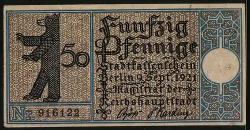 Notgeld Berlin-Weissensee 1921, 50 Pfennig, der Bezirk um 1800