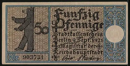 Notgeld Berlin-Köpenick 1921, 50 Pfennig, Segelboot am Wasser um 1820