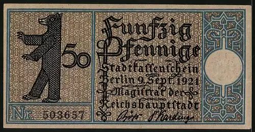 Notgeld Berlin-Weissensee 1921, 50 Pfennig, Strassenpartie mit Anwohnern um 1800