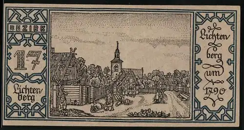 Notgeld Berlin-Lichtenberg 1921, 50 Pfennig, Blick auf Kirche um 1800